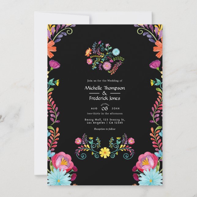 Colourful Watercolor Floral Mexican Fiesta Wedding Invitation (Front)