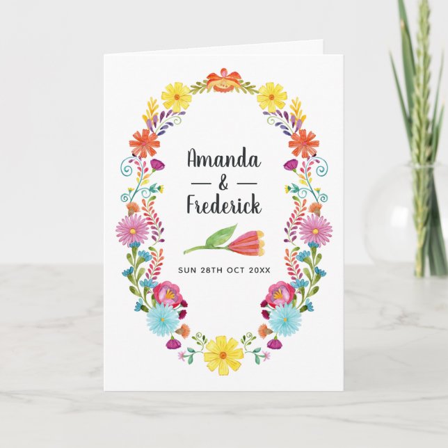 Colourful Watercolor Floral Mexican Fiesta Wedding Programme (Front)