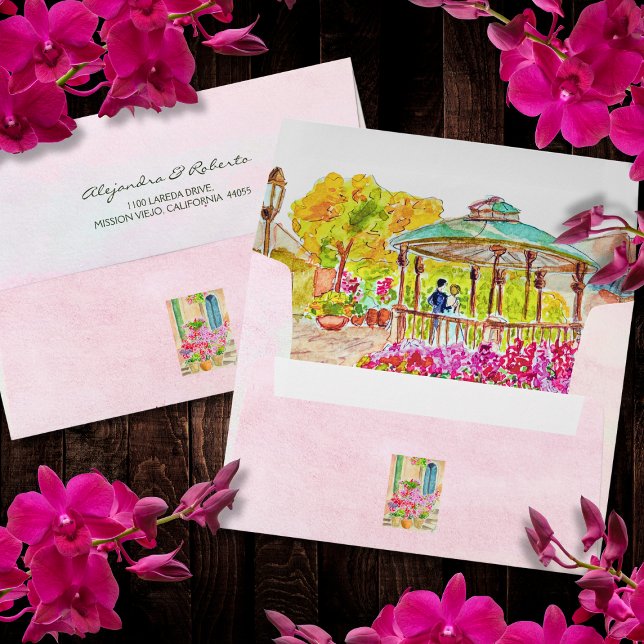 Colourful Watercolor Floral Old Town Mexico Envelope (Creator Uploaded)