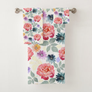 Colourful watercolor floral pattern. bath towel set