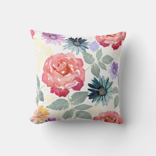 Colourful watercolor floral pattern.  cushion (Front)