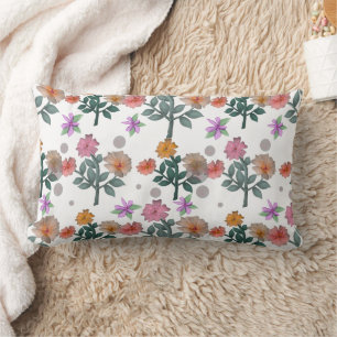 Colourful Watercolor Floral Pattern Lumbar Cushion