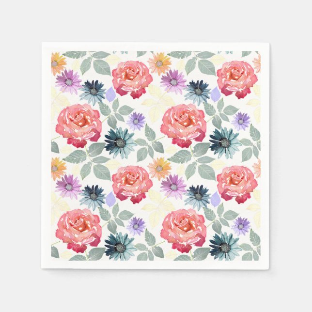 Colourful watercolor floral pattern. napkin (Front)