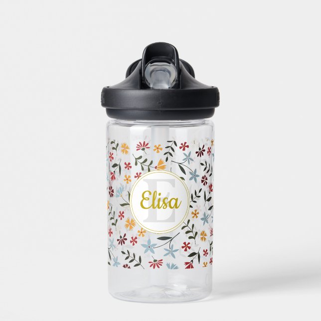 Colourful Watercolor Floral Pattern Water Bottle (Front)