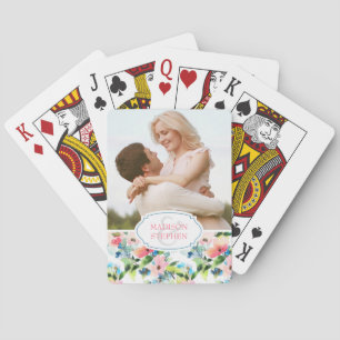 Colourful Watercolor Floral Pattern - Wedding Phot Playing Cards