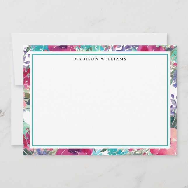 Colourful Watercolor Floral Pattern with Name Card (Front)