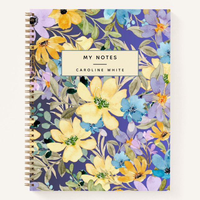 Colourful Watercolor Floral Personalised  Notebook (Front)