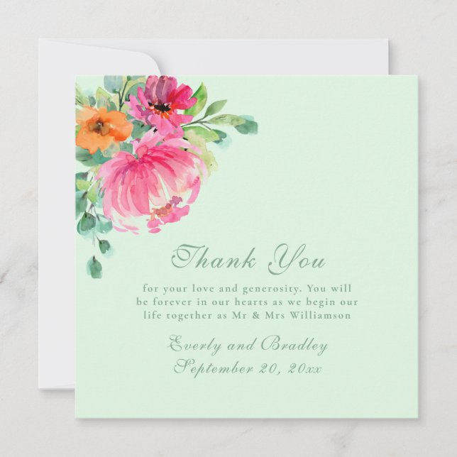 Colourful Watercolor Floral Photo Thank You Card   (Front)