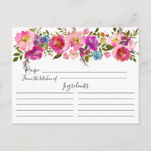 Colourful Watercolor Floral Recipe Card