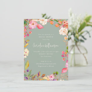 Colourful Watercolor Floral Sage Bridal Shower Invitation