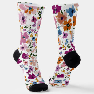 Colourful Watercolor Floral Scatter Socks