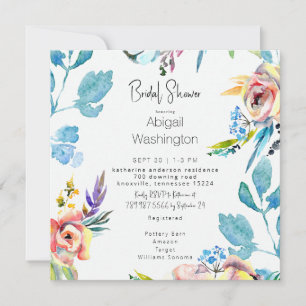Colourful Watercolor Floral Square Bridal Shower Invitation
