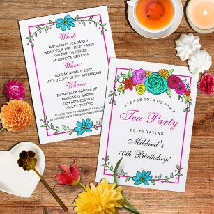 Colourful Watercolor Floral Trendy Modern Birthday Invitation