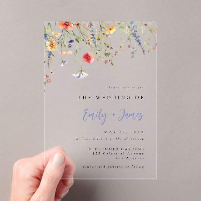 Colourful Watercolor Floral Wedding Acrylic Invitations (Insitu (Handheld))