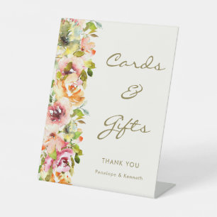 Colourful Watercolor Floral Wedding Cards and Gift Pedestal Sign