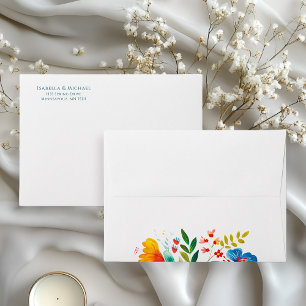 Colourful Watercolor Floral Wedding  Envelope