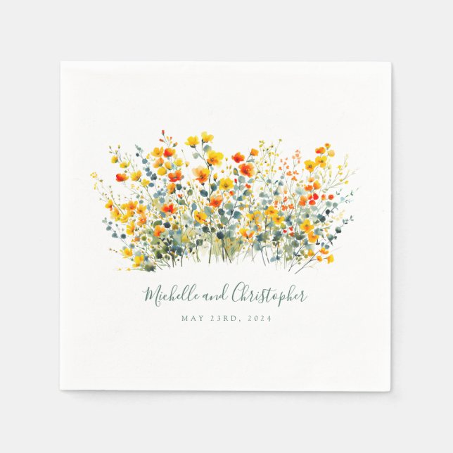 Colourful Watercolor Floral Wedding Napkin (Front)