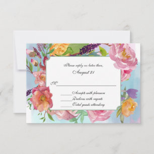 Colourful Watercolor Floral Wedding RSVP Card