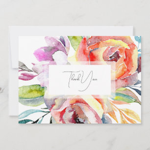 Colourful Watercolor Floral Wedding Thank You Card