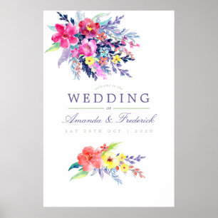 Colourful Watercolor Floral Wedding Welcome Sign