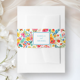 Colourful Watercolor Floral Wildflower Wedding Invitation Belly Band