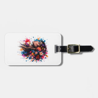 Colourful Watercolor Floral Woman Art Luggage Tag