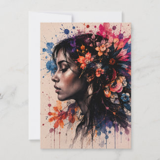 Colourful Watercolor Floral Woman Artistic Card