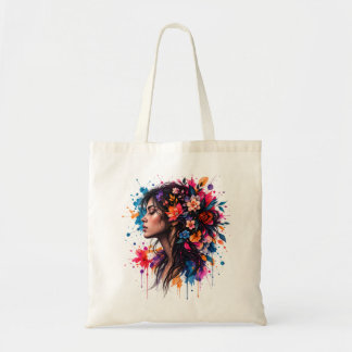 Colourful Watercolor Floral Woman Artistic Tote Ba Bag