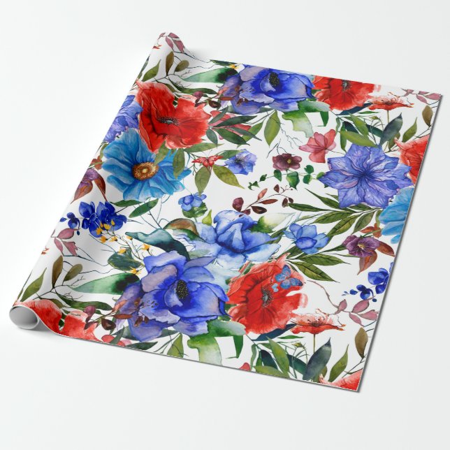 Colourful Watercolor Floral Wrapping Paper (Unrolled)