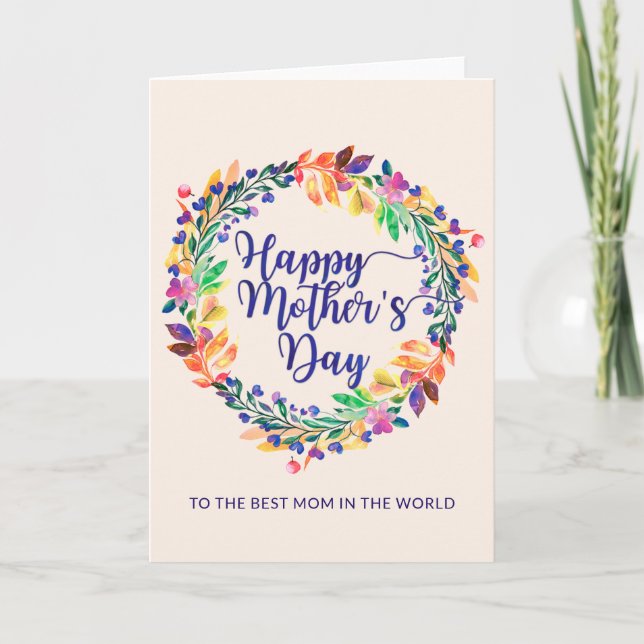 Colourful Watercolor Floral Wreath | Mother's Day Card (Front)