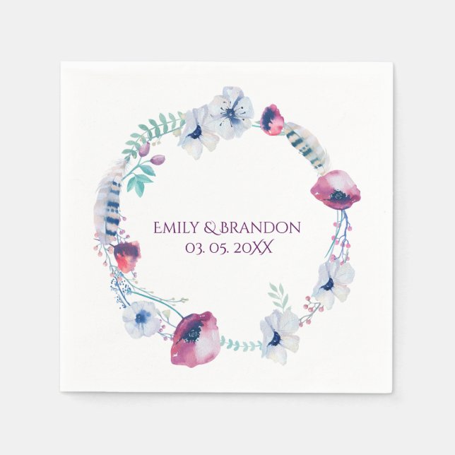 Colourful Watercolor Floral Wreath Napkin (Front)