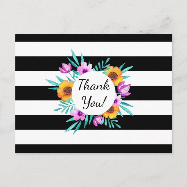 Colourful Watercolor Floral Wreath Thank You Postcard (Front)