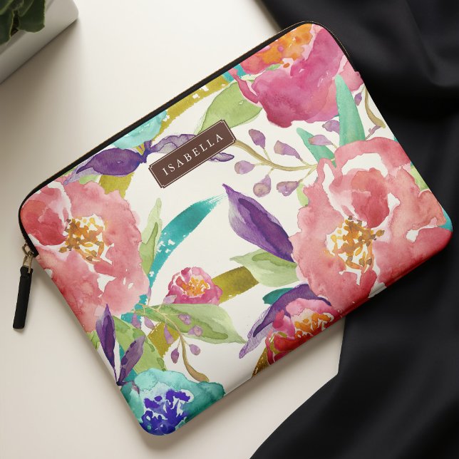 Colourful Watercolor Florals Laptop Sleeve (Creator Uploaded)