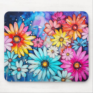 Colourful Watercolor Flower Art Mouse Pad