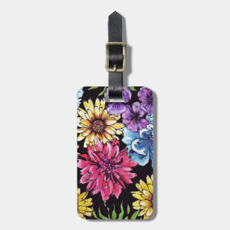 Colourful watercolor flower bouquet pattern luggage tag