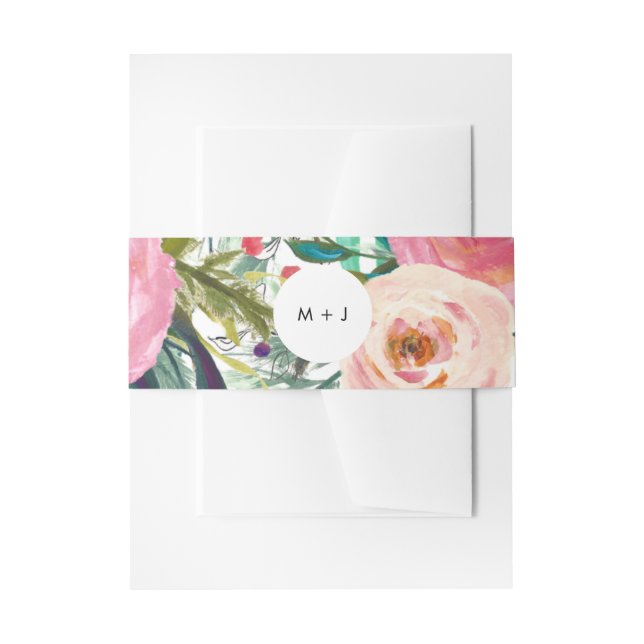 Colourful Watercolor Flower Garden Wedding Invitation Belly Band (Front Example)