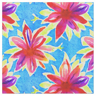 Colourful watercolor flower pattern Blue Red Kids Fabric