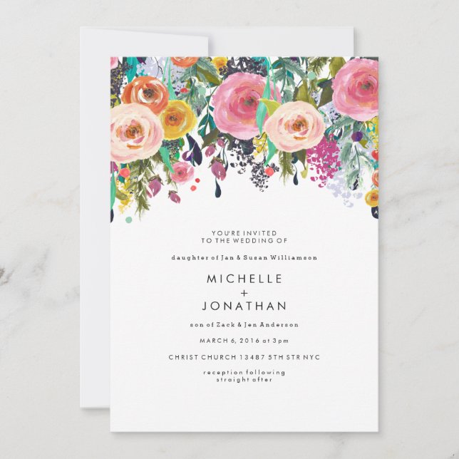 Colourful Watercolor Flower Wedding Invitation (Front)