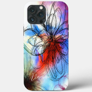 Colourful Watercolor Flowers Abstract Signature iPhone 13 Pro Max Case