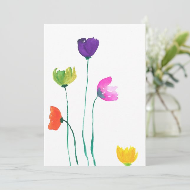 Colourful Watercolor Flowers Flat Note Card (Standing Front)