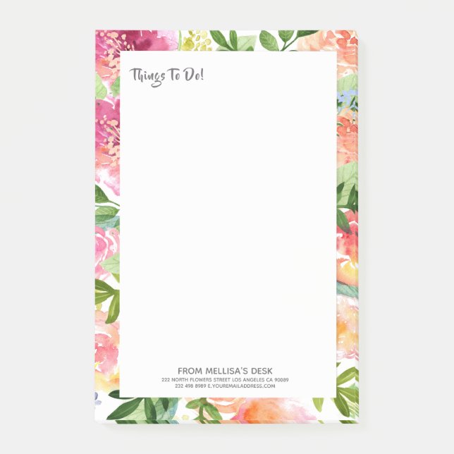 Colourful Watercolor Flowers Frame Post-it Notes (Front)
