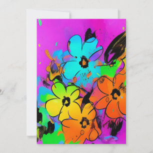 Colourful watercolor flowers fuchsia orange kitty thank you card