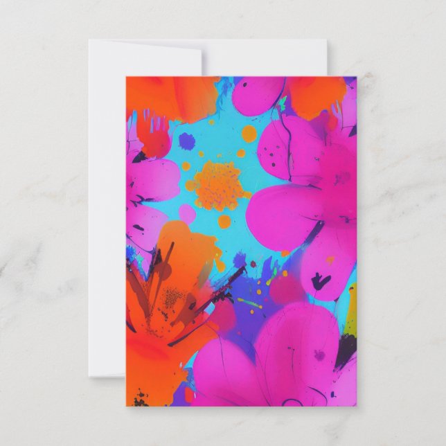 Colourful watercolor flowers fuchsia orange  thank you card (Front)