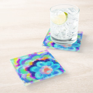 Colourful Watercolor Flowers Glass Coaster