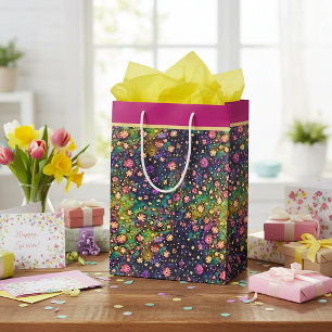 Colourful watercolor flowers pattern  medium gift bag
