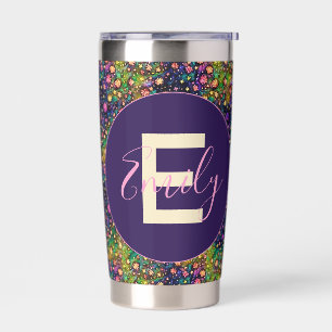 Colourful watercolor flowers pattern monogram insulated tumbler