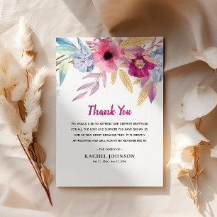 Colourful Watercolor Flowers Sympathy Thank You Card