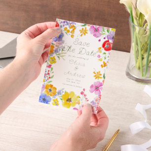 Colourful Watercolor Flowers Wedding Save the Date Vellum Invitations