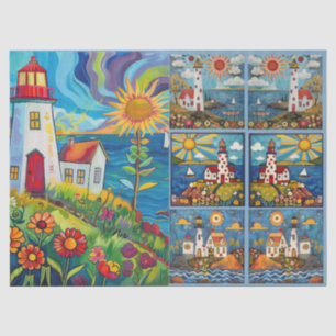 Colourful Watercolor Folk Art Light Houses Tissue Paper