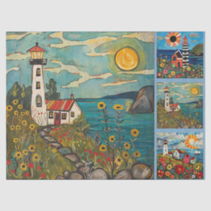 Colourful Watercolor Folk Art Light Houses  Tissue Paper
